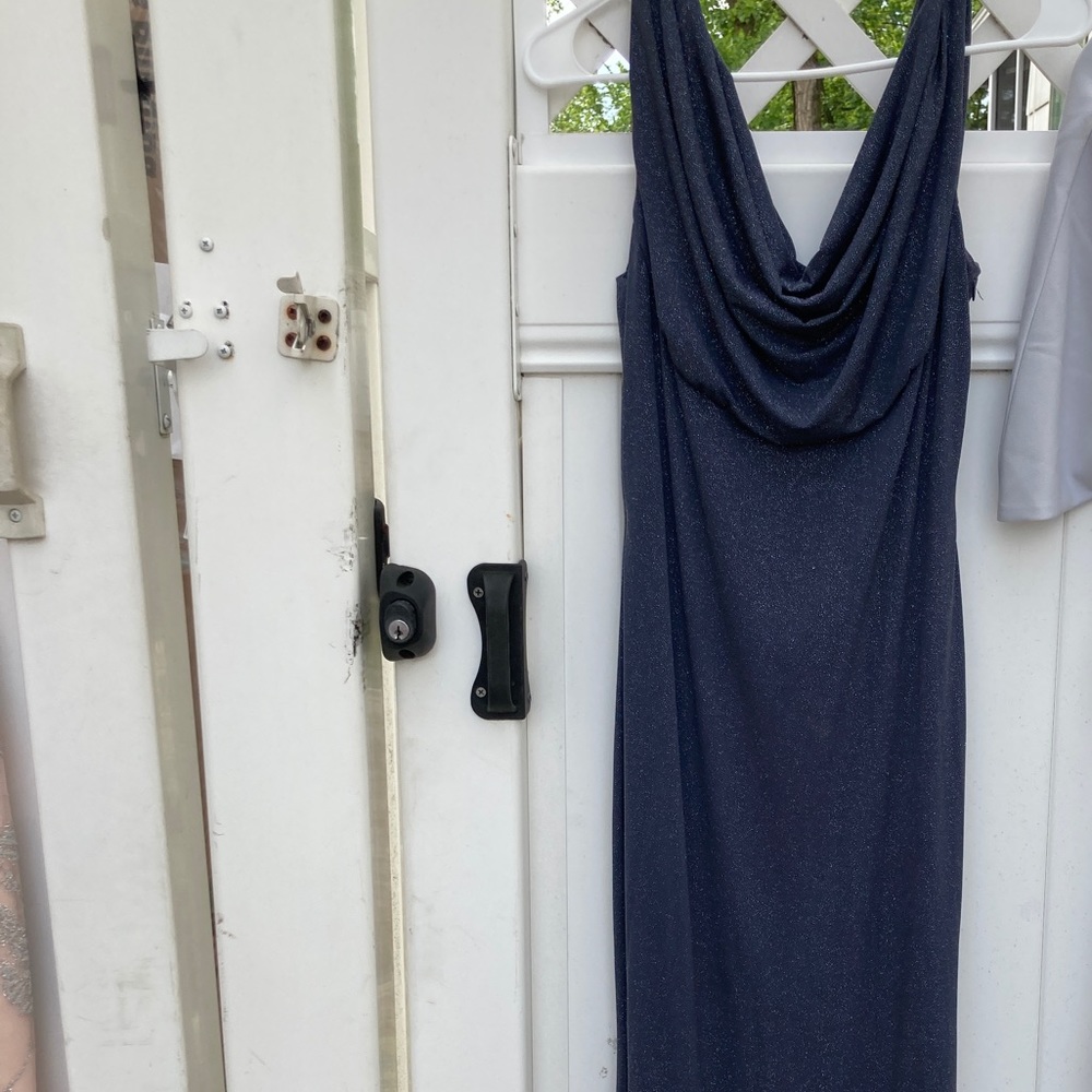 Dark Blue Gray Long Sparkly Dress